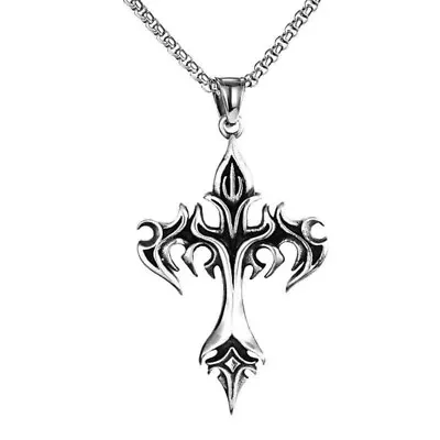 Mens Vintage Gothic Cross Pendant Necklace Punk Rock Biker Jewelry Box Chain 24  • $11.99