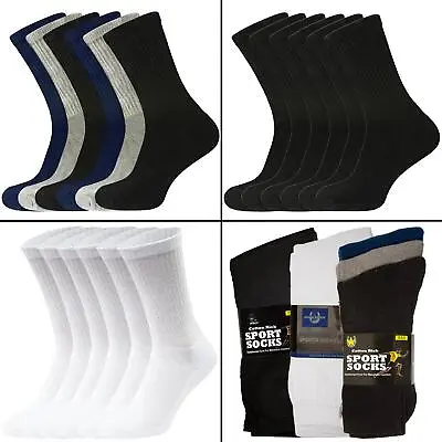 Mens Sports Socks 6 Pairs Cotton Rich Cushioned Everyday Crew Socks UK Size 6-11 • £6.49