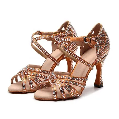 Latin Dance Shoes Women High Heels Diamond Sandals Stage Party Ballroom Girl • $80.19