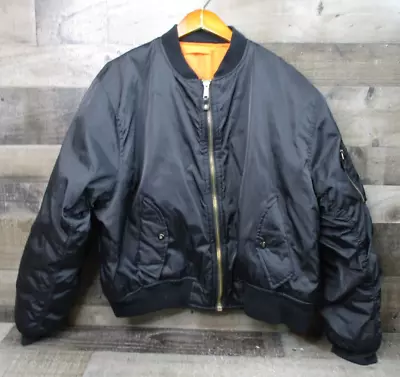 MA-1 Intermediate Flyer Bomber Jacket Mens Large Black Orange Reversible Satin • $49.99