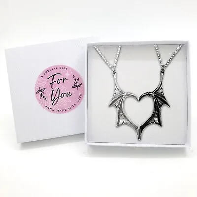 2 Dragon Gothic Silver Charm Pendant Chain Necklace Set Couples Gift For Him Her • £12.95