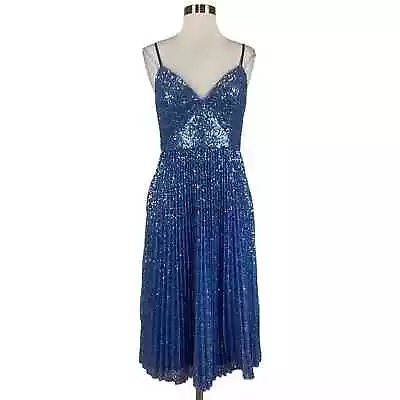 Aidan Mattox Women's Cocktail Dress Size 6 Blue Sequined Sleeveless A-Line Midi • $69.99