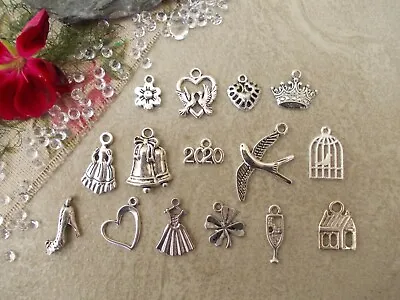 £3.10 • Buy Mixed Pack Of Wedding Tibetan Silver Charms, Bride, Carriage,Bells,horseshoe Etc