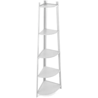 REBOXED 5 Tier Corner Ladder Shelving Unit Wall Leaning Bookcase Storage White • £33.99