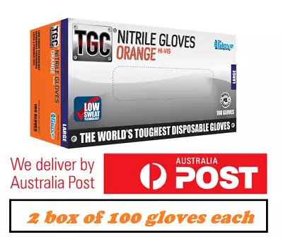 200 TGC Hi-Vis Orange Nitrile Disposable Gloves - 2 Box Of 100 Gloves Ea. • $92