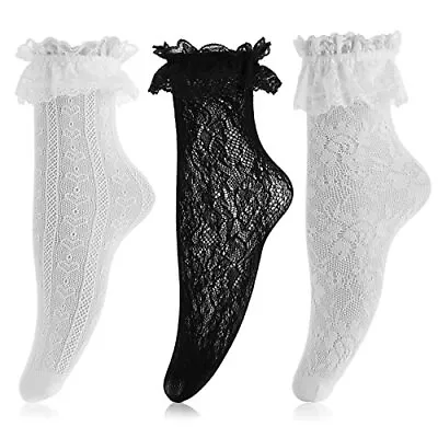 $13.94 • Buy Yolev 3Pairs Women Ankle Socks Lace Ruffle Frilly Comfortable Socks Princess ...