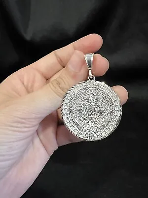 $70 • Buy 925 Sterling Silver Mens Womens Diamond Cut Aztec Mayan Calendar Medal Pendant 