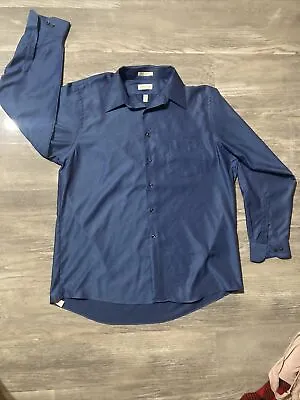 Van Heusen Mens Fitted Blue Long-Sleeve Fitted Dress Shirt Size 17 34/35 XL • $10