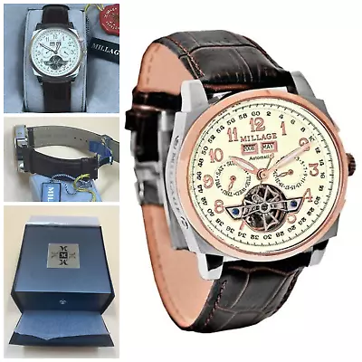 Millage Tourbillion Mens Watch Collection 2326 Automatic Movement Brown Leather • $3108.38