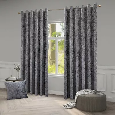 £18.99 • Buy ROOEE Luxury Crushed Velvet Curtains PAIR Fully Lined Eyelet Ring Top Ready Made