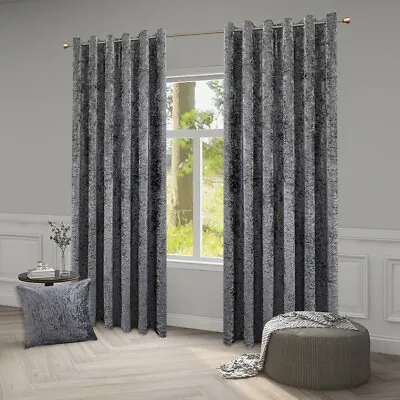 ROOEE Luxury Crushed Velvet Curtains PAIR Fully Lined Eyelet Ring Top Ready Made • £27.99