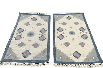 £530 • Buy 2 Vintage Medium Size Swedish Wool Flat-weave Rolakan  Rugs Circa 1960-70s