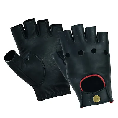 Men's Fingerless Real Leather Chauffeur Driving Gloves Vintage Closure By Kenfit • £9.45