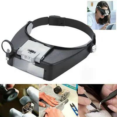 Head Headband Magnifier LED Illuminated Visor Magnifying Loupe Jewelers Glasses • £11.99