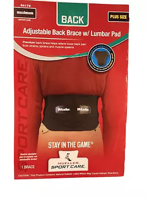 NEW Mueller Adjustable Lumbar Back Brace Removable Pad Plus Size Waist 50-70 • $18