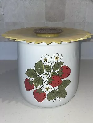 VTG McCoy Strawberry Canister White W/Sunflower Silicone Lid Country Farmhouse 8 • $19.99