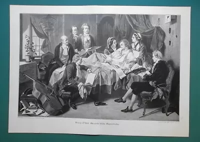 MOZART 'S Last Hours Friends Around Bed - VICTORIAN Era Print 14.5  X 20  • $34