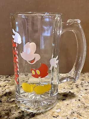 Vintage Walt Disney Mickey Mouse Clear Glass Mug Beer Stein 5.5“ Heavy Base • $9.99