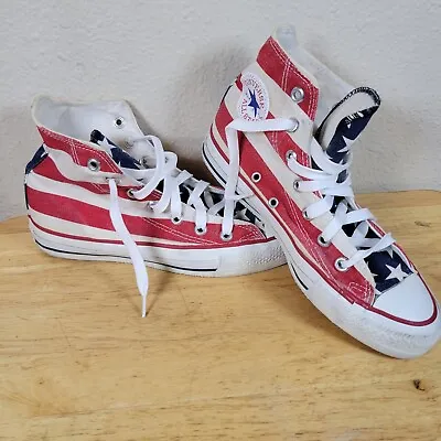 90's Converse All Star American Flag Chuck Taylor High Tops Size 4.5 Made In USA • $55