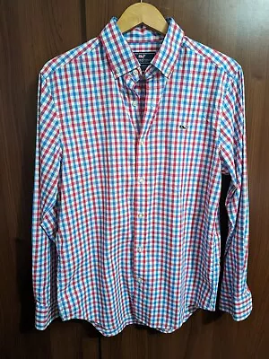 Mens Vineyard Vines Whale Shirt M Medium Red White Blue Checks Shep & Ian • $19.99