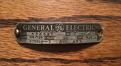 Vintage Antique Original General Electric GE Fan Motor ID Tag 272614-1 Form AS1 • $22.49