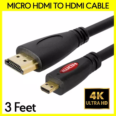 3 Feet Micro HDMI Cable Micro HDMI To HDMI Cord Adapter Tablet Camera TV Monitor • $8.49