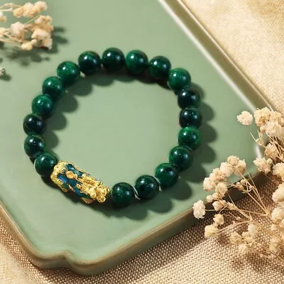 Dragon Protection Bracelet 10mm Green Jade Bracelet Pixiu Charm Bracelet • $22.21