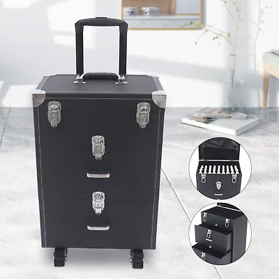 Women Pro Trolley Cosmetic Case Tattoo Nail Makeup Tool Box Rolling Luggage Case • $71.25
