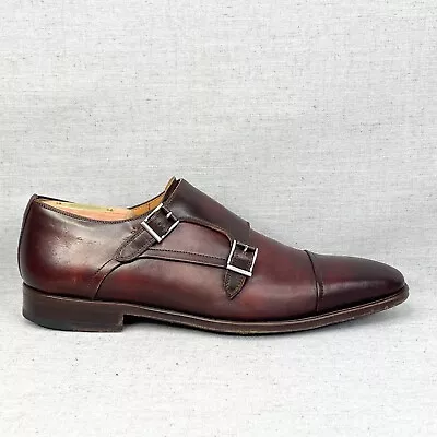 Magnanni Shoes Mens 7M Double Monk Strap Cap Toe Brown Leather Loafer Buckle • $89.95