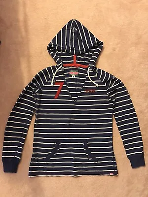 Rampant Sporting Navy Blue & White Striped V Neck Hooded Sweatshirt Top - Size 8 • £4.99