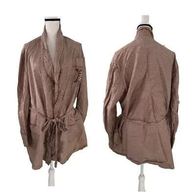 Vintage Silk Robe Dynasty Brand Size XL Brown & White Smoking Jacket Pure Silk • $69.99