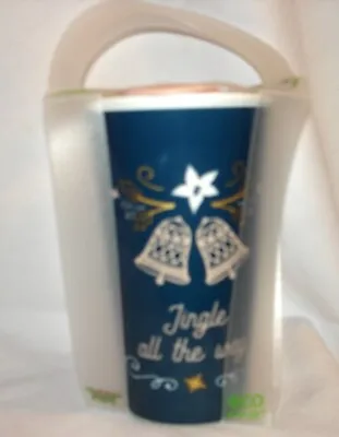 ECOONE Snap Lidded No Handle Mug Ceramic Christmas Jingle In Teal  10 Oz. NIP • $3.99