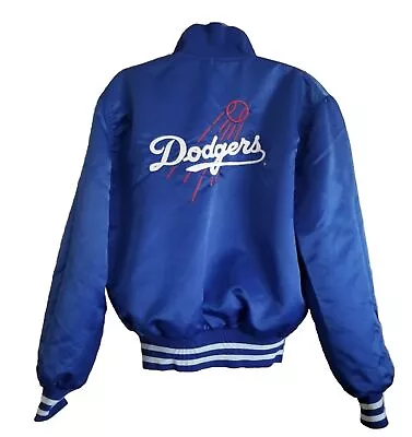 Vintage LOS ANGELES L.A. DODGERS Baseball STARTER BLUE SATIN BOMBER JACKET LARGE • $100