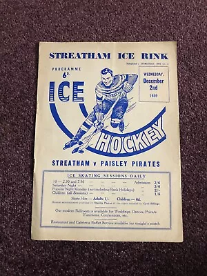 Ice Hockey Programme Streatham V Paisley Pirates 2nd December 1959 • £4.95