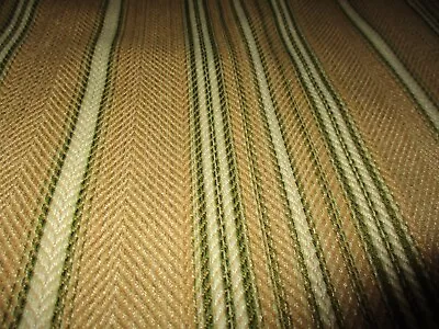 5 Yards~  Gold Green Cotton Jute Stripe    Designer Upholstery  Fabric-MSRP $196 • $250