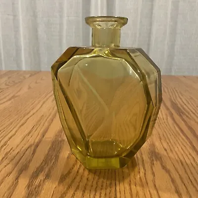 Moser Crystal Yellow Art Deco Heavy Solid Glass 6.5” In Decanter Czechoslovakia • $99