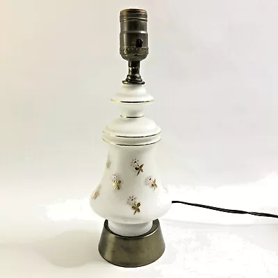 Frosted Glass Accent Table Lamp Metal Base Hand Painted Flowers Mid Century • $51.10