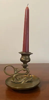$14.99 • Buy Vintage Solid Brass Mythical Dragon Fish Sea Serpent Dolphin Candle Stick Holder