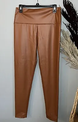 Brown Leather/Vinyl-look Leggings Women’s Sz XL Pants Dress Stretchy NWOT • $12.25