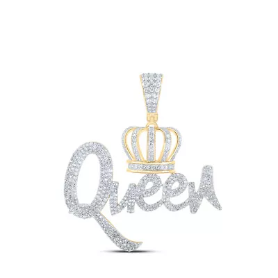 10kt Yellow Gold Mens Round Diamond Queen Crown Charm Pendant 1-5/8 Cttw • $1556.86