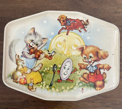 $29.99 • Buy Vintage 1950s Horner Toffee Tin Cow Jumped Nursery Rhyme Advertising Collectible