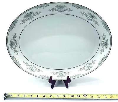 Mikasa Monet 16  Oval Platter 207 White With Blue & Grey Scroll Edge & Flowers • $60.25