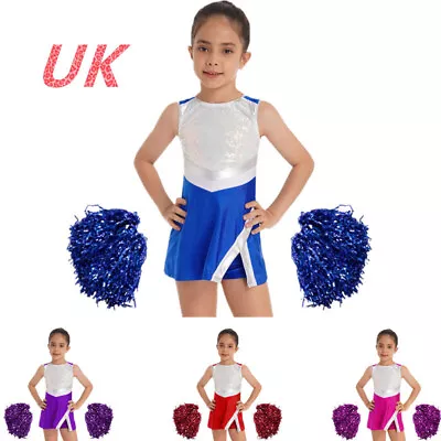 UK Girls Cheer Leader Costume Cheerleading Fancy Dress With Flower Ball Outfits • £21.29