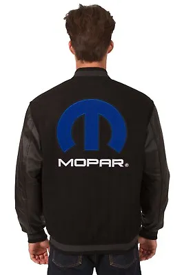 Dodge Mopar Black  Wool Jacket & Leather Sleeves  JH Design Embroidered Patches • $249.99