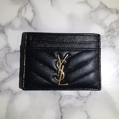 Authentic YSL Saint Laurent Cardholder Black Leather Gold Hardware Womens Wallet • $250