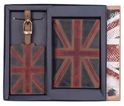 Union Jack High Quality Leather Passport Holder And Luggage Tag Set British • £45