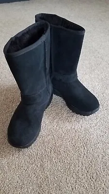 Skechers Shape-Ups Suede Mid-Calf Women's Black Boots Size 6.5 • $49.99