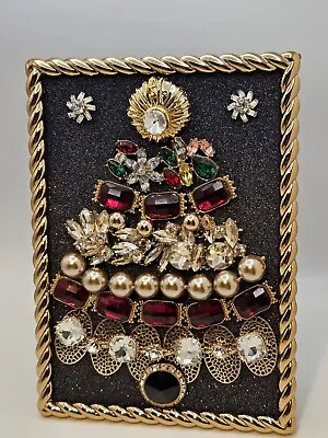 CHRISTMAS TREE Picture Mixed Media Framed Jewelry Art OOAK Assemblage New Vtg  • $79