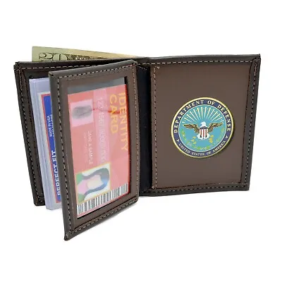 DOD Department Of Defense Medallion Bi-fold Men's Brown Leather Wallet Military • $44.24