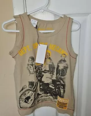 Miniman Boy 5 DISTRESSED Khaki Tank T-shirt Biker Du Desert Dept Sport Mecanic • £16.08